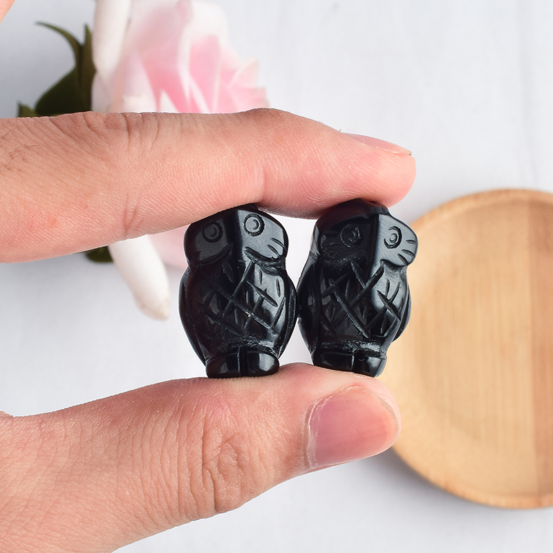 1 inch Hand Carved Natural Black Obsidian Stone Mini owl figurines Figurines 