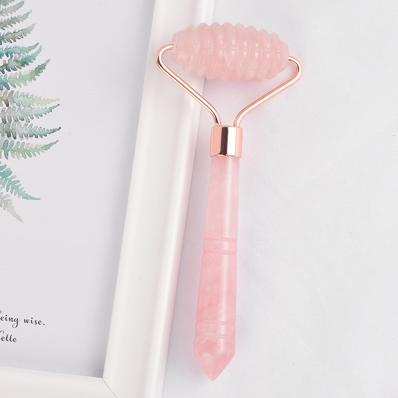 Single-end Rose Quartz Spike Roller Natural Rose Quartz Stone Facial Massager Tool for Anti Aging, Reduce Wrinkles, Improve Lymphatic Drainage