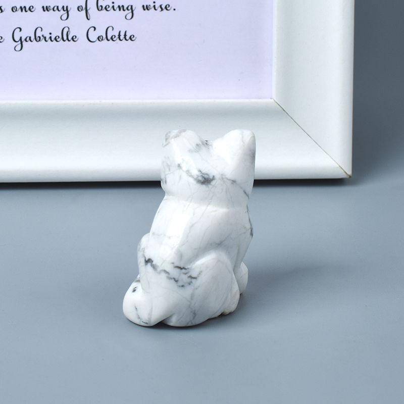  Hand Carved Natural White Turquoise Crystal Small Cat Figurines Gemstone Craft