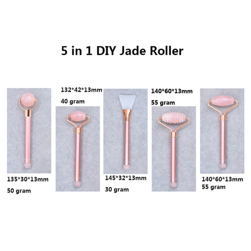 5 in 1 Multi Function DIY Jade Roller Natural Rose Quartz Facial Massage Beauty Tool